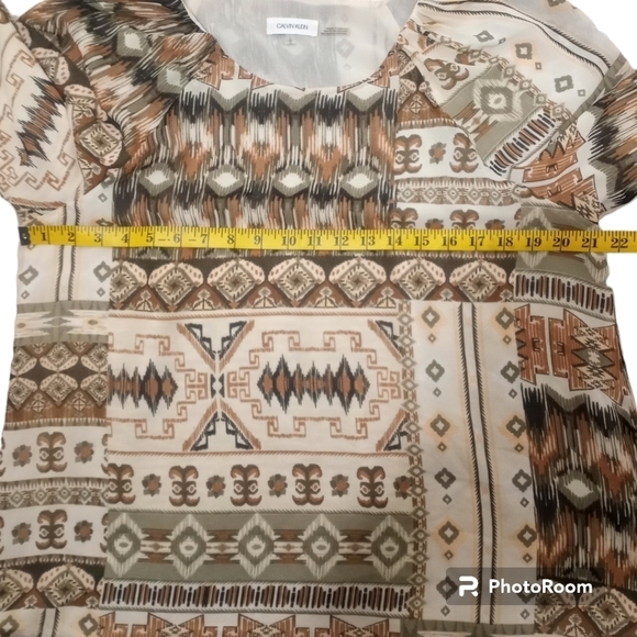 Calvin Klein Printed Crew Neck Elbow Length Sleeve Blouse Size Large - Picture 5 of 12